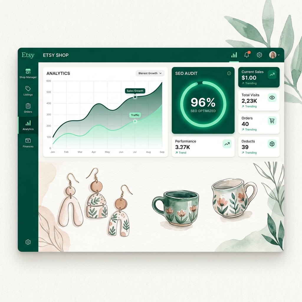 VieRank Premium Etsy Shop growth analytics dashboard layout illustration